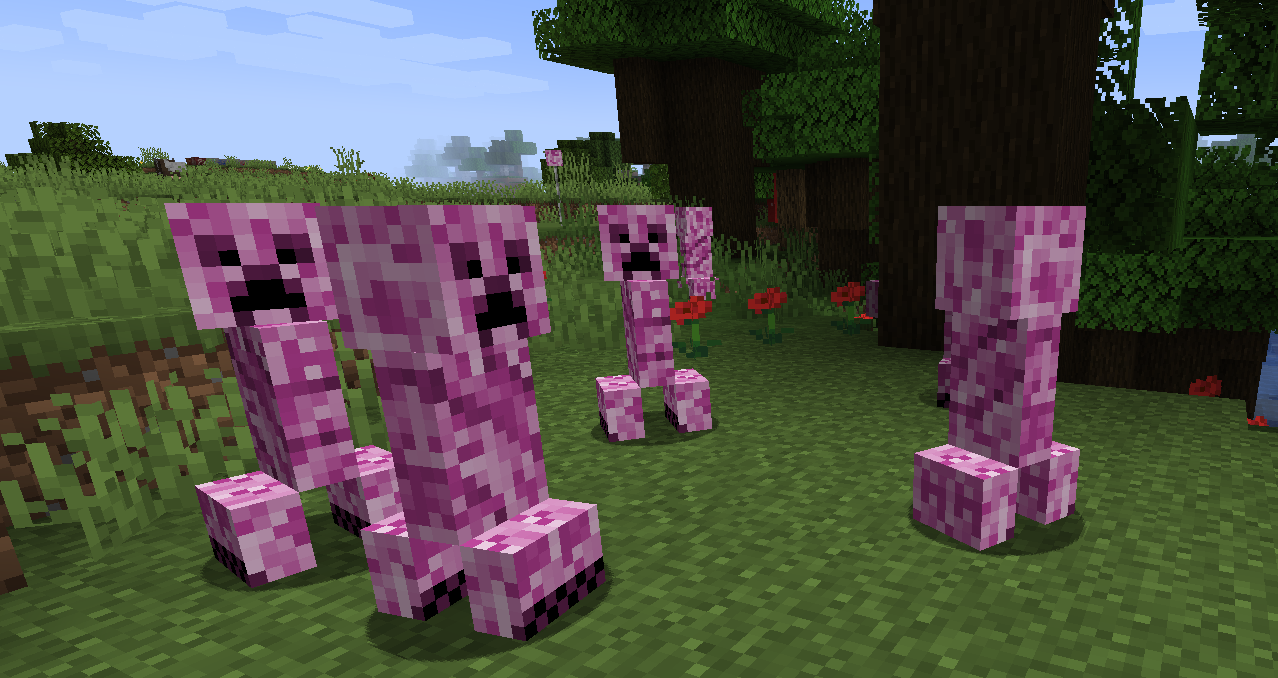 Pink Creepers in Minecraft